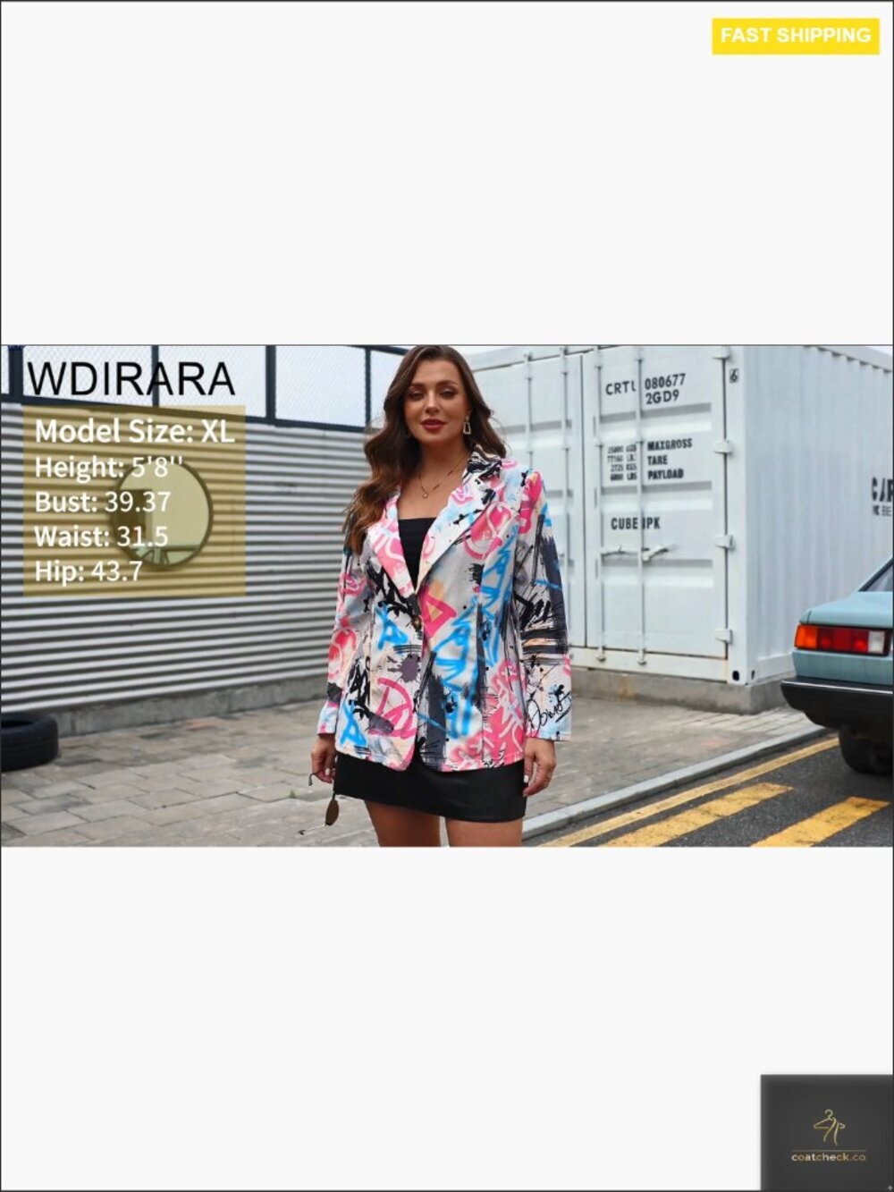 Plus Size Lapel Collar Open Front Graffiti Graphic Button Blazer Jacket - Picture 6 of 6